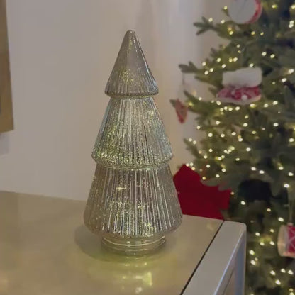 Light-Up Ribbed Glass Christmas Tree in Various Colours