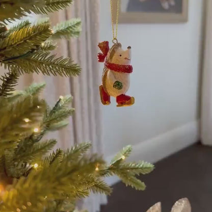 Mini Hedgehog Christmas Bauble with Red Scarf