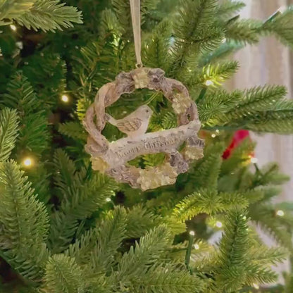 Robin Wreath Christmas Bauble – Glitter Woodland Ornament