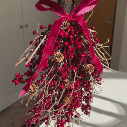 Handmade Red Berry & Twig Christmas Door Hanger, 46cm