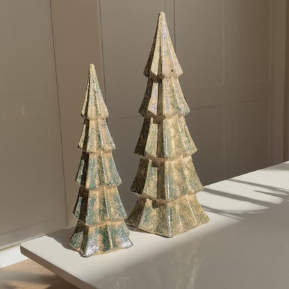 Handmade Green Crackle-Glazed Ceramic Christmas Tree - Two Sizes