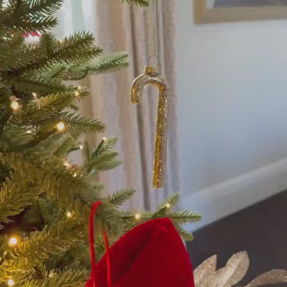 Mini Glass Candy Cane Bauble in Silver & Gold - Luxury Holiday Decor